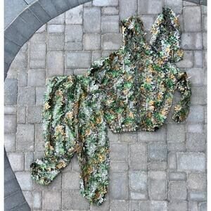 Ghillie 3-piece Suit 3D Leafy Camo Camouflage Hunting Suits Woodland size M